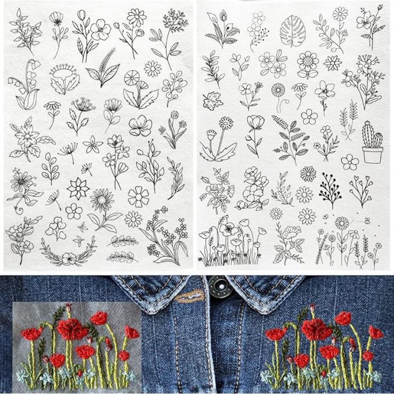 Floral Water-Soluble Non-Woven Fabric Adhesive Embroidery Stabilizer (2 Sheets)