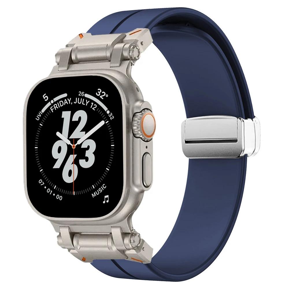 Silicone Loop Strap for Apple Watch Ultra 2 49mm 10 46mm Sports Magnetic Bracelet for iWatch Series 9 8 7 45mm 6 5 SE 44mm Band