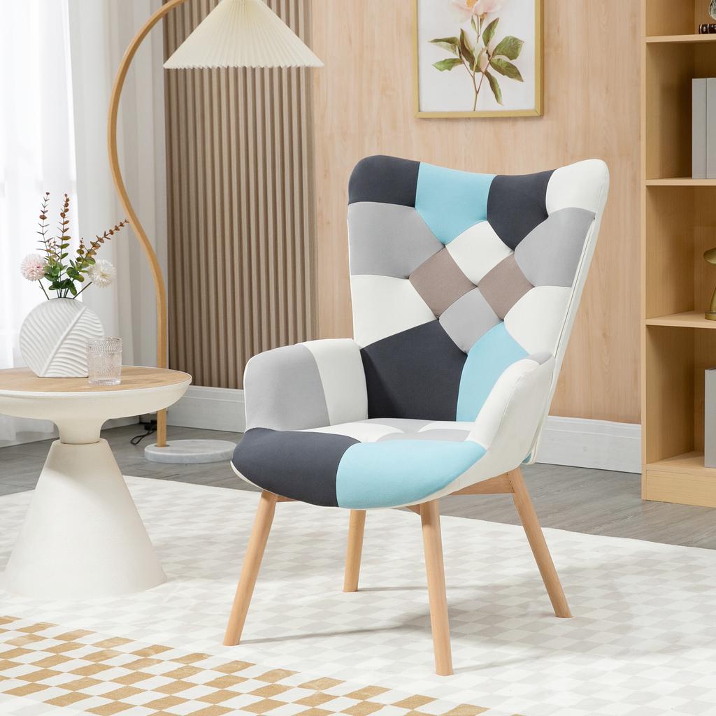 Bedroom Armchair In Tufted Velvet and Wooden Legs, 66x76x98cm, Multicolour
