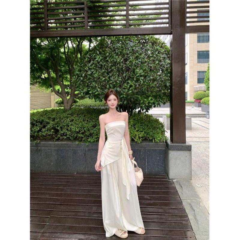 Kumikumi Long Sleeves Cardigan Underwear Bandeau Vest Women's Autumn High Waist Slim Looking All-Matching Casual Trousers Three-Piece Set