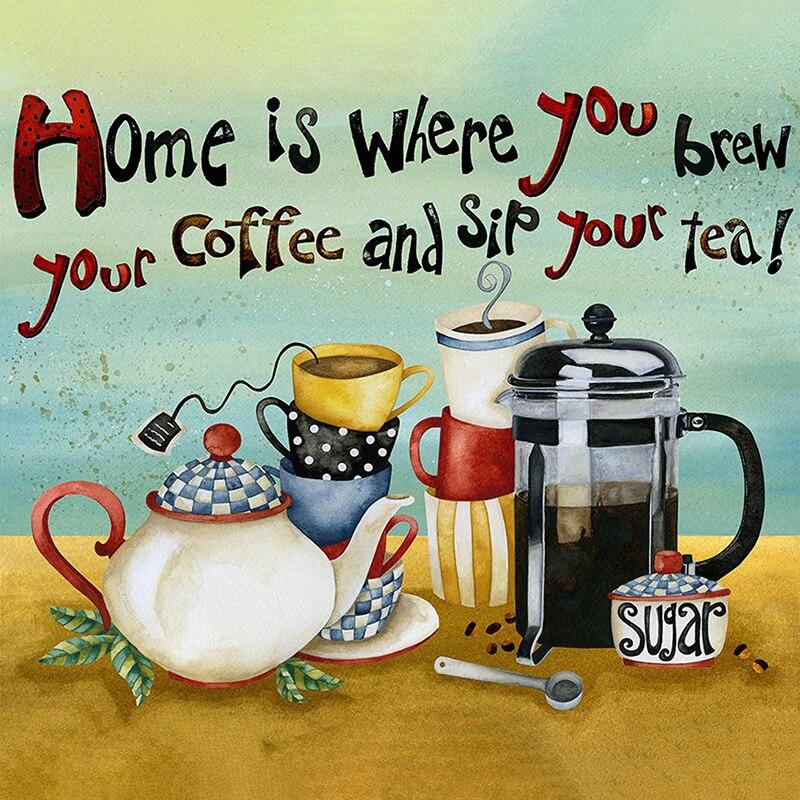 5D DIY diamentowe malowanie filiżanka kawy diamentowe hafty dekoracje ścieg krzyżykowy w pełni z okrągłych wierteł Home Decor instrukcja sztuka prezent