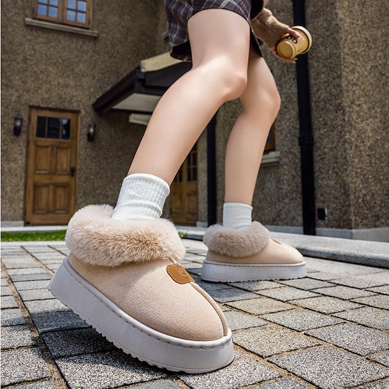 Root cotton slippers women's home warm cotton shoes winter new plush slippers snow boots couple cotton mop