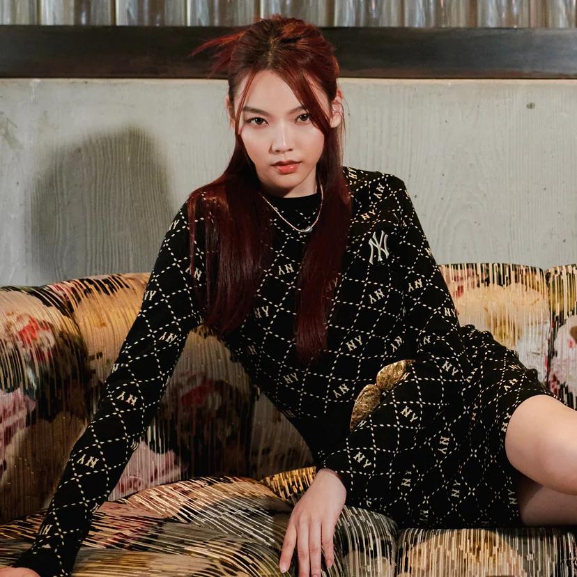 New MLB SS23 Long Sleeved Dresses Women's Black 3FOPM0334-50BKS