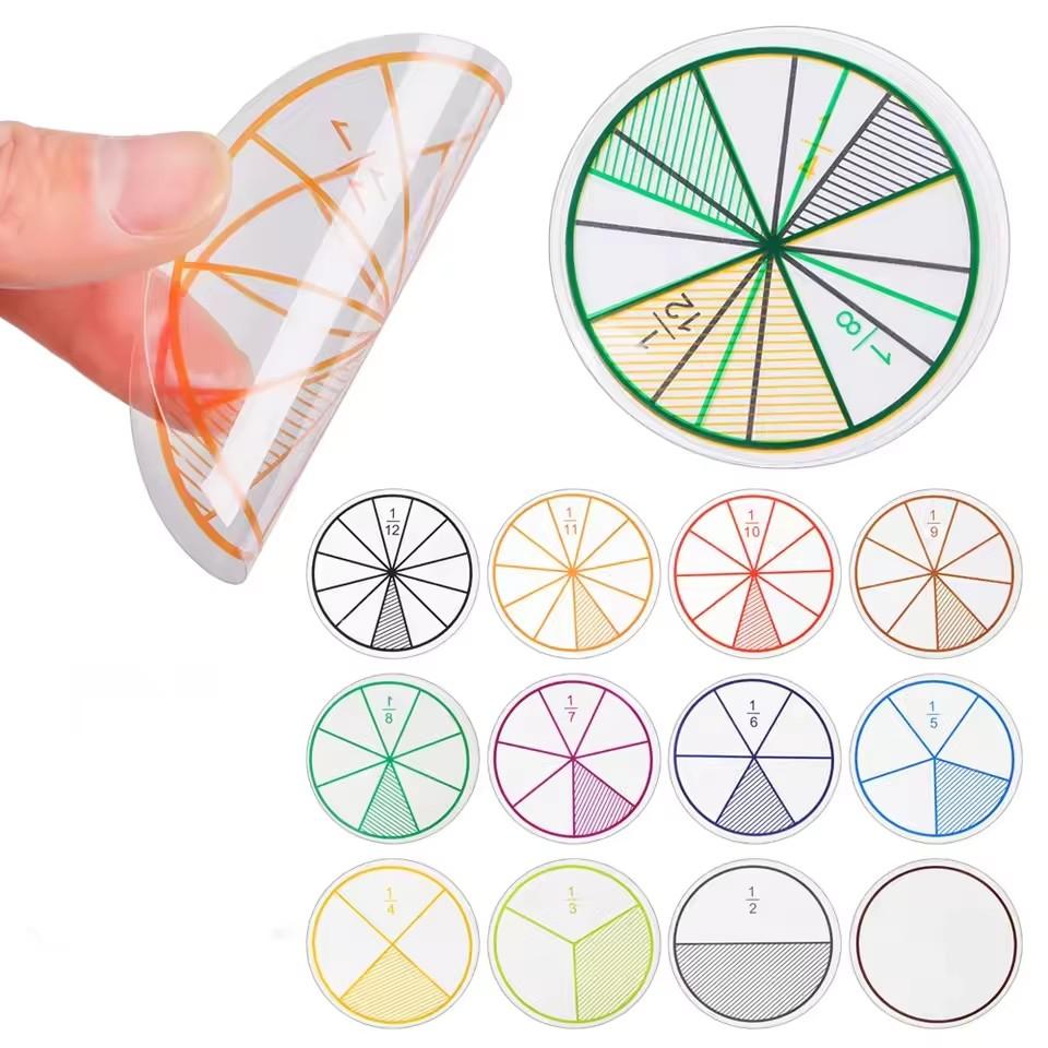 12Pcs Math Fractions Circles Toy Set Plastic Numbered Educational Math Chips 8Cm Diameter For Learning And Wholesaling