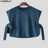 INCERUN Summer Men Sleeveless Side Lace Up Furry Tank Tops Crop Vest