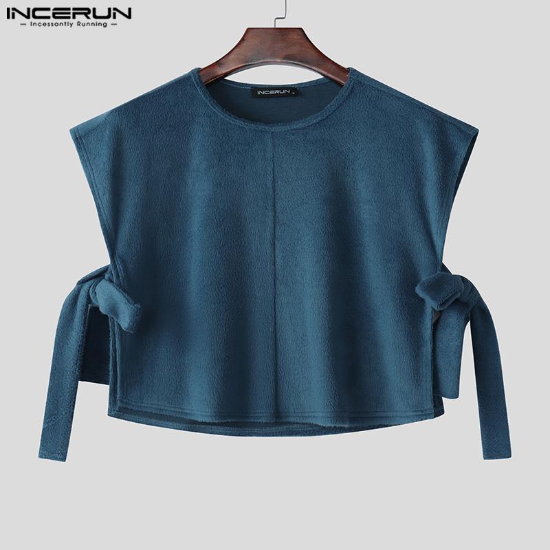 INCERUN Summer Men Sleeveless Side Lace Up Furry Tank Tops Crop Vest