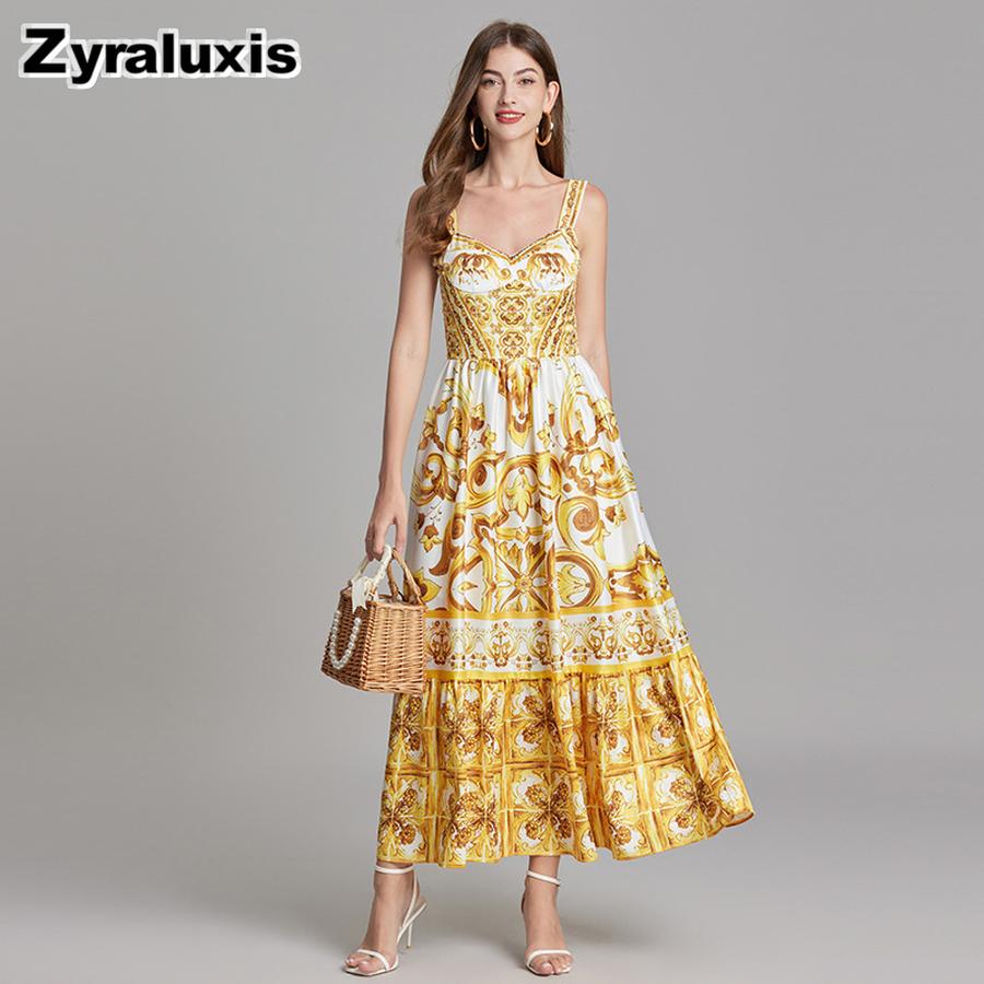 Urlaubsstil Blau-Weiß Porzellan Elegantes Neckholder Langes Kleid Sommer Neue Ankünfte Taillenbetont Plissiert Bedrucktes Kleid