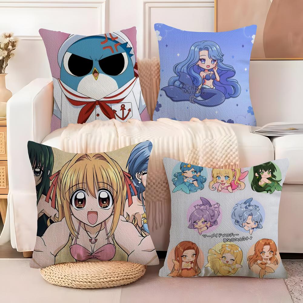 Pillow Case Cotton Linen Fabric Square Zipper Pillowcase Home Decorative Living Room Comic Anime M-Mermaid Melody Pichi Pichi 4