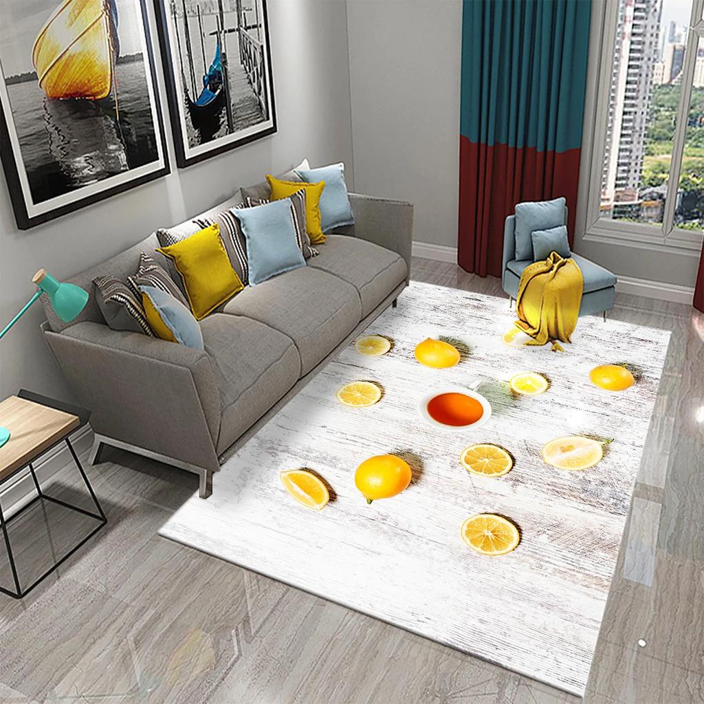 Yellow Lemon Rug Fruit Theme Carpet Pink Background Floor Carpets Bedroom Living Room Rectangle Rugs Decor Door Mat Yoga Mats