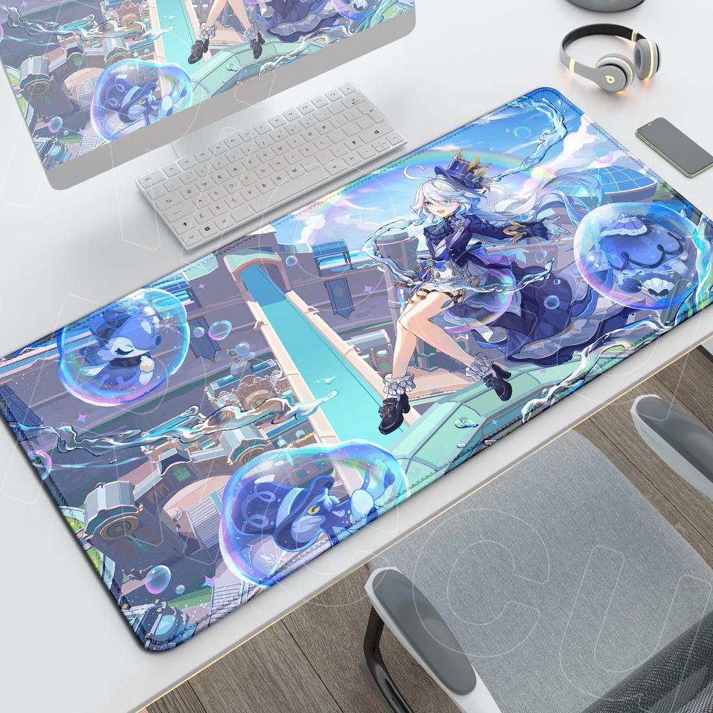 Anime Genshin Impact Office Long Deskmat Cute Furina Game Antislip Mousepad Large Computer Keyboard Mat HD Print Rubber Cushion