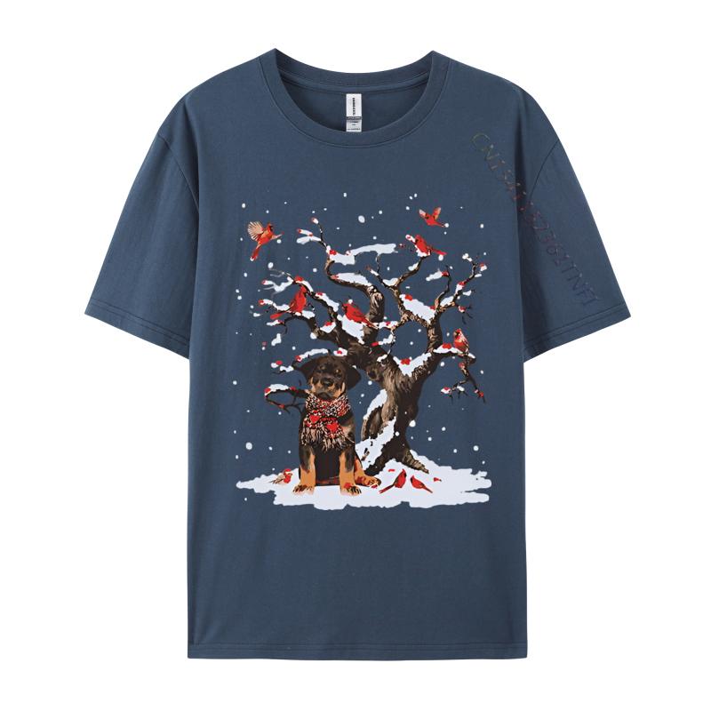 Rottweiler Scarf Cardinal Snow Christmas Tshirt Print Funny Novelty Gift T Shirts For Man Oversized Adult TShirts
