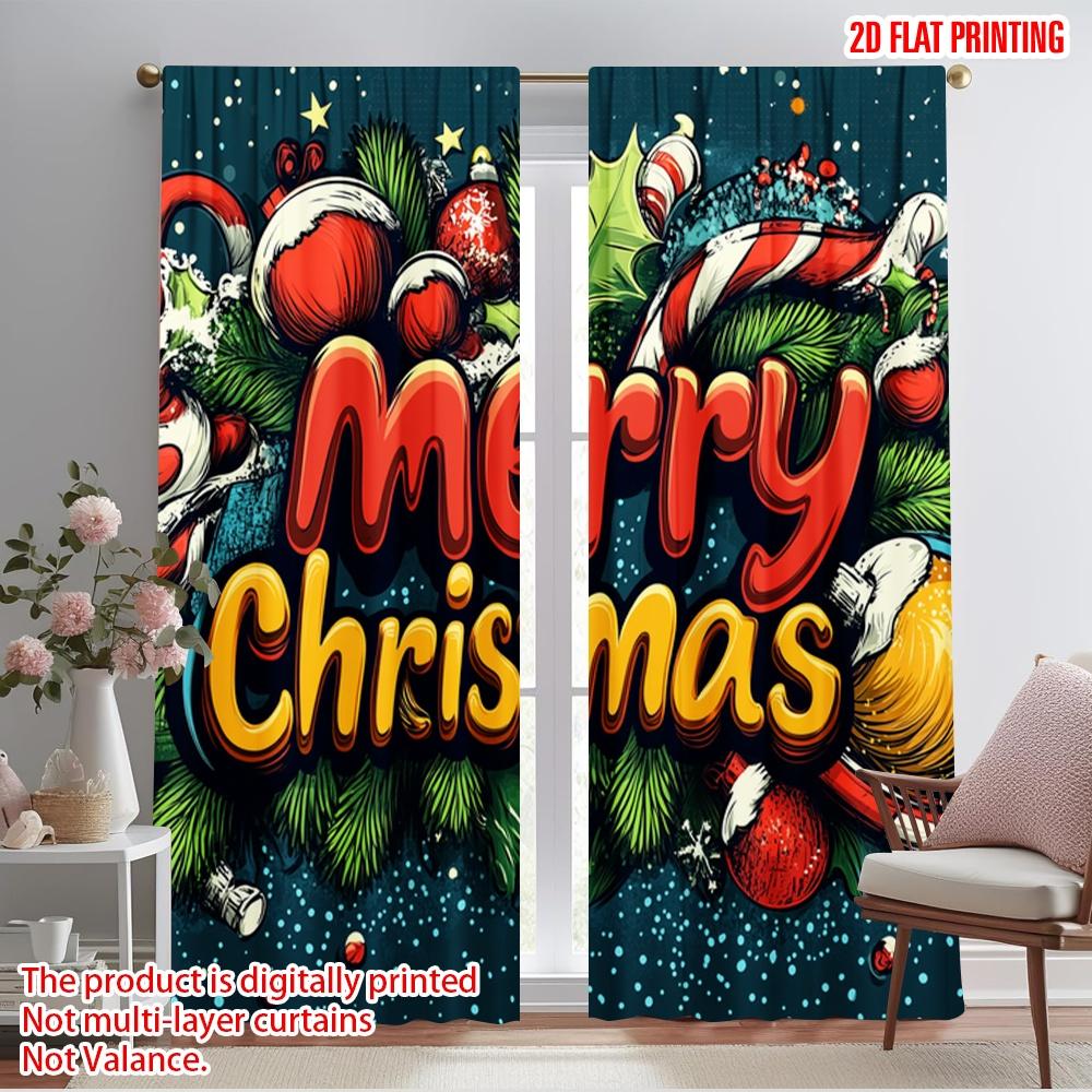 

2pcs,2D plane printing Curtain Fabric Christmas Pine Bauble Retro Versatile Fabric (without rod) Festive Perfect for Study, 52.50×116.00 CM 2pcs