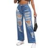 2023 Women's High Waist Ripped Jeans: European & American Style, High Stretch, Loose Straight Leg
