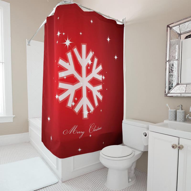 TU Christmas Snowflake Shower Curtain Festive Winter Holiday Bathroom Decor Waterproof Fabric Xmas Pattern Backdrop