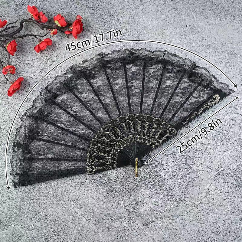 Folding Fan Lace Flower Decor Chinese Style Fan Hand Held Anitque Art Craft Japnese Summer Female Dance Home Party Decoration