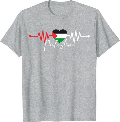 Palestine Heritage Roots Heartbeat Palestinian Flag Pride Unisex T-Shirt