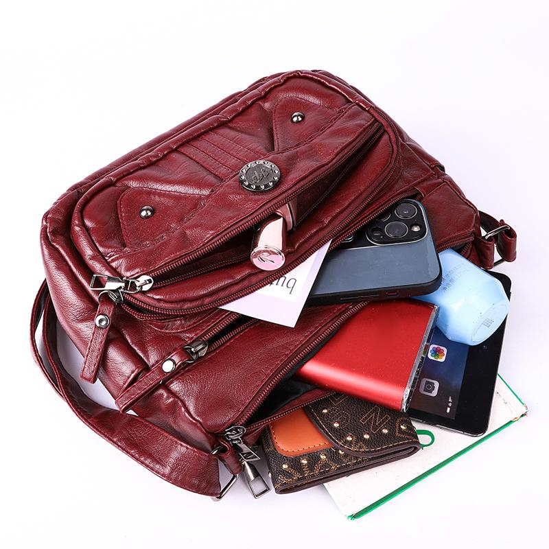 Weiche Leder Mehrfachfach Mehrfach-Taschen Schultertasche Damen Umhängetasche Muttertasche