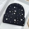 Autumn and winter new bow pearl knitted hat big head circumference thickened rabbit hair blended pullover ear protector wool hat