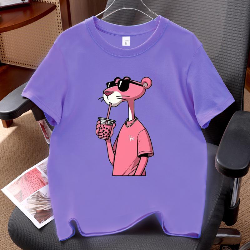 Unisex Pink Leopard Print Short Sleeve Cotton Top