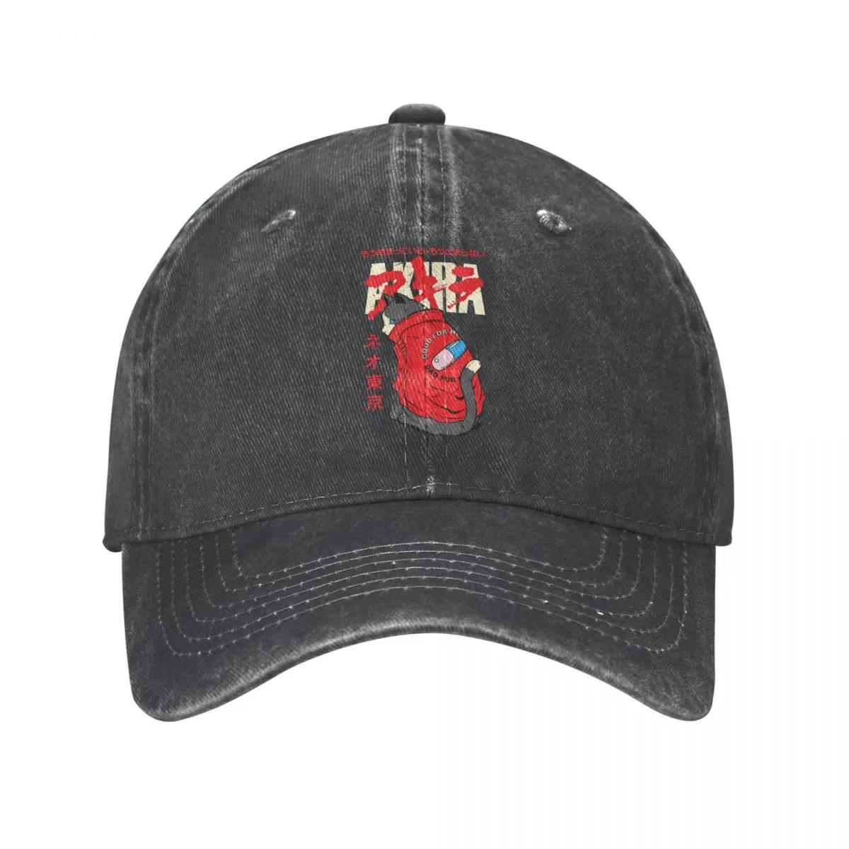 Fashion Akira Cat Baseball Cap Unisex Women Distressed Denim Headwear Anime Outdoor Activities Caps Hat Adjustable