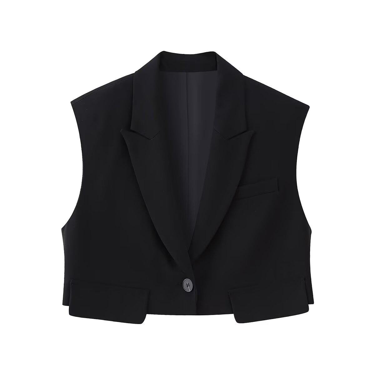 

Женская мода весна 2025: Укороченный танктоп в европейско-американском стиле с клапаном Medium чёрный