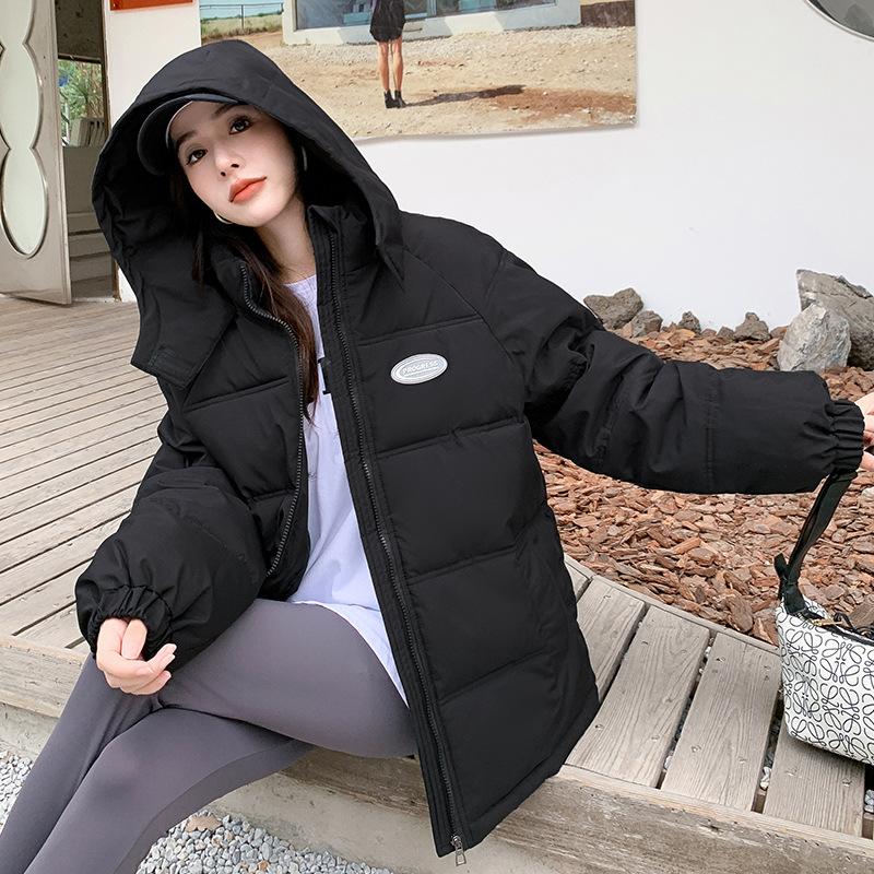 Ny Vadderad Dam Kort Plus Size Vinter Lös Brödklänning Med Huva Dunvadderad Bomullsvadderad Jacka Kappa