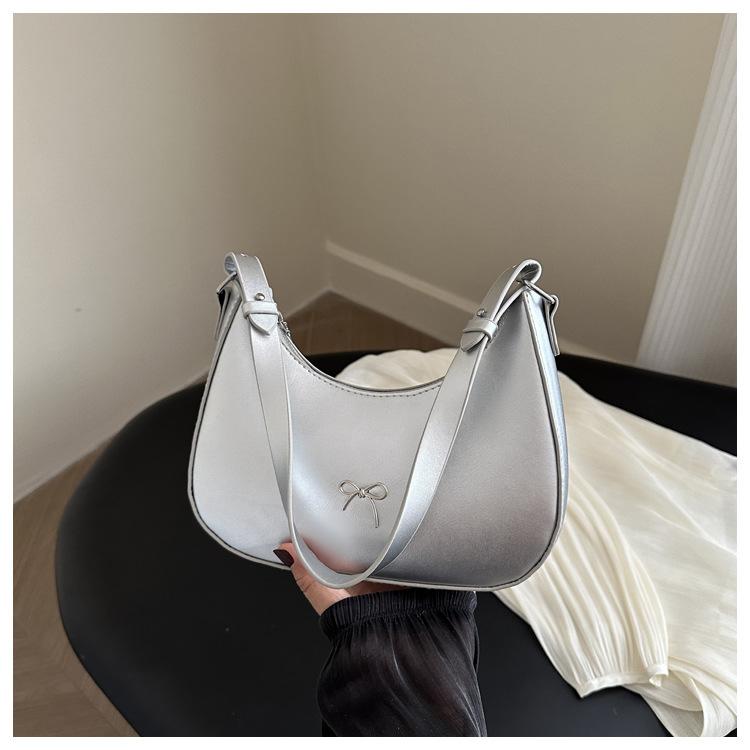 

Trendy Crescent Shoulder Bag PU Leather Hobo Handbags Cute Bow Clutch Bags Y2k Tote Bags Purses Underarm Purse for Women Girls срібний