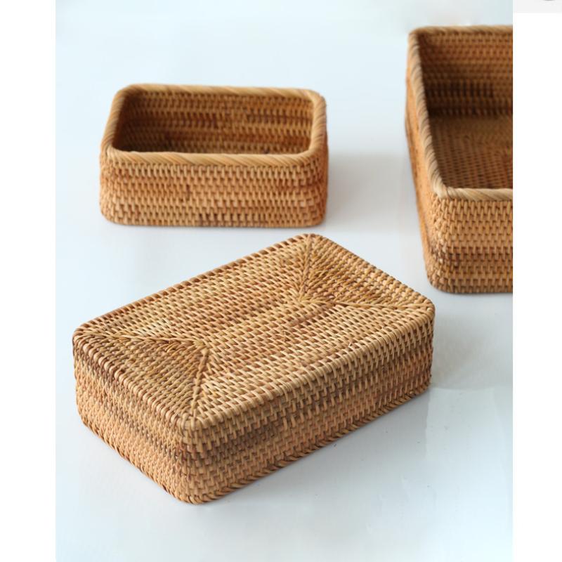 Ορθογώνια καλάθια αποθήκευσης Rattan Στοιβαζόμενα υφαντά ψάθινα κουτιά Σνακ θήκη οργάνωσης για ντουλάπια κουζίνας Ράφι