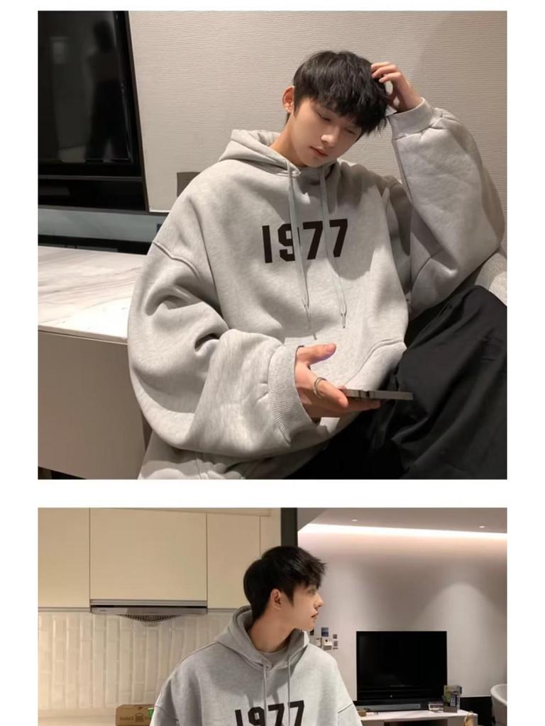 1977 American Fashion Übergroßes Herren-Kapuzensweatshirt - Schweres Design, Frühling/Herbst, Unisex