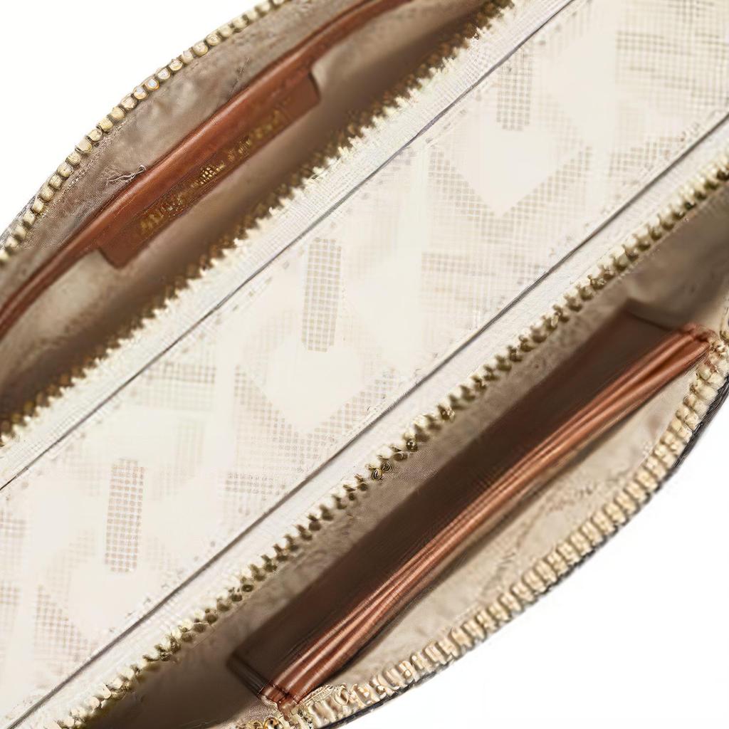 Michael Kors MK Jet Set Logo Stripe Classic Monogram Zipper Closure Faux Leather Camera Bag Women Shoulder Bag Dark-Brown 32H3GJ6C1B-277