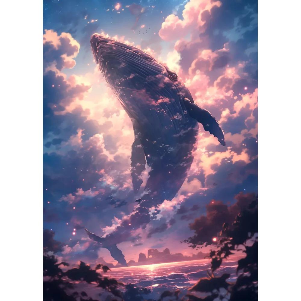 Dreamy Whale Posters Magical Serene Night Surreal Surrounded By Stars Prints Canvas Painting Art Wall Pictures Home Room Decor