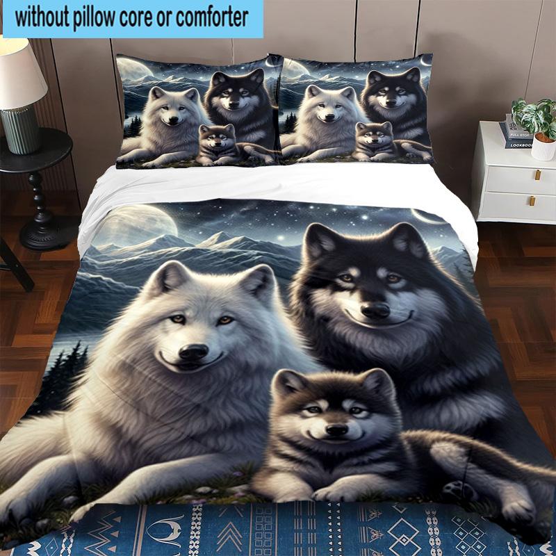 Wolf Pack Majesty 3pcs Bedding,Including 1pc Duvet Cover And 2pcs Pillowcases Perfect for Christmas,Ideal for Bedroom, Dormitory
