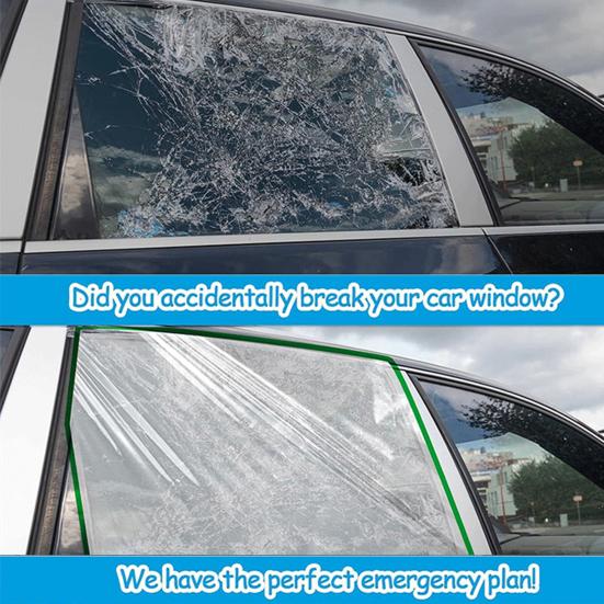 Yousheng Broken Window Cover with Nanometer Double-Sided Tape Pre-Cut Transparent PVC Car Window Covering Film Broken Glass Replacement Temporary Car
