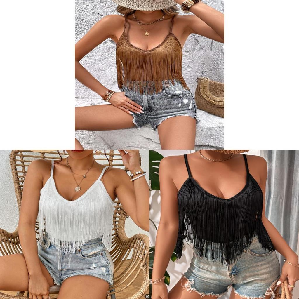 Spring Womens Fringe Camisole With High Elastane For Casual Wear