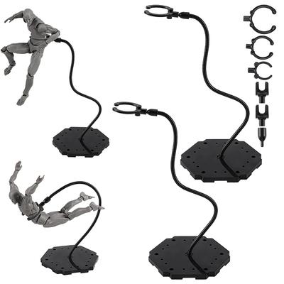 1set 2 Bags 2 Styles Adjustable Plastic Action Figure Display Holders Hexagon Black 11x10x29cm 1 Bag/style