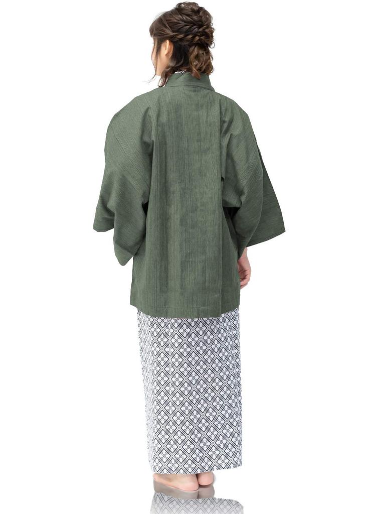 Yukata Inn Set Inn for Women [KYOETSU] Set, Yukata, 4-piece (haori, Yukata, Obi, Laces) (Yukata-145, Haori-Green)