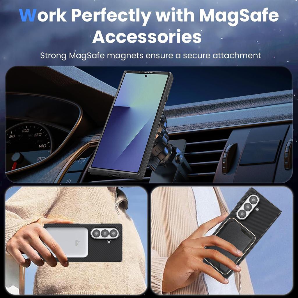 For Samsung Galaxy Z Fold5 5G Case Carbon Fiber Texture PU Leather Coated TPU Cover Magnetic Case