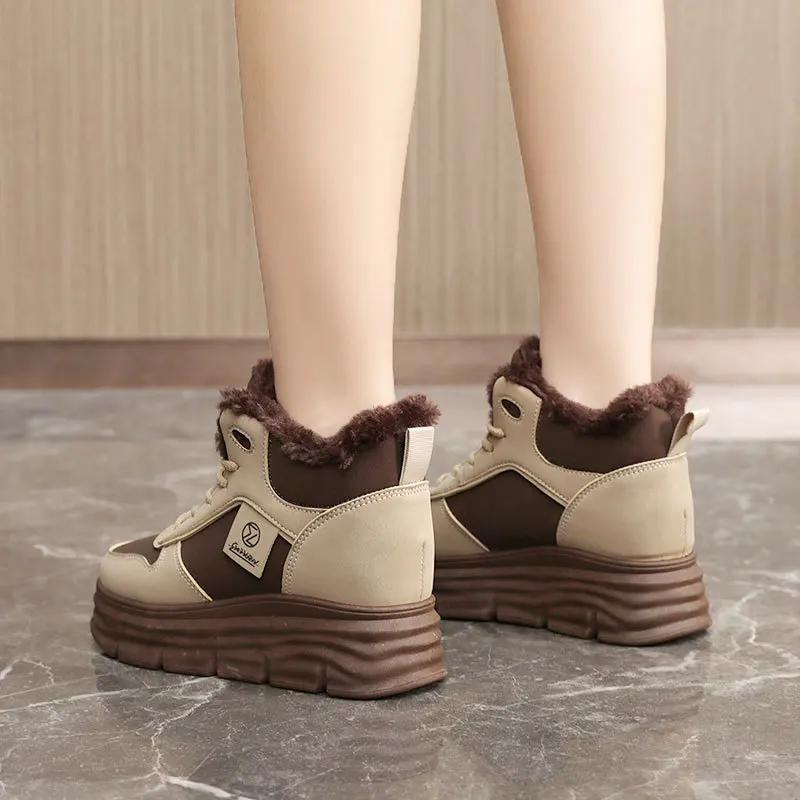 Fashion Winter Women's Ankle Boots  Warm Plush Anti Slip Outdoor Snow Boots High Top Platform Simple Warm Student Women's Shoes