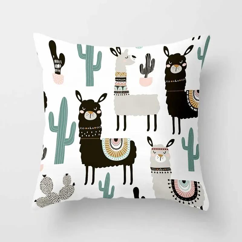 Alpaca Cartoon Cactus Study Pillowcase Office Living Room Home Pillowcase Car Ornaments
