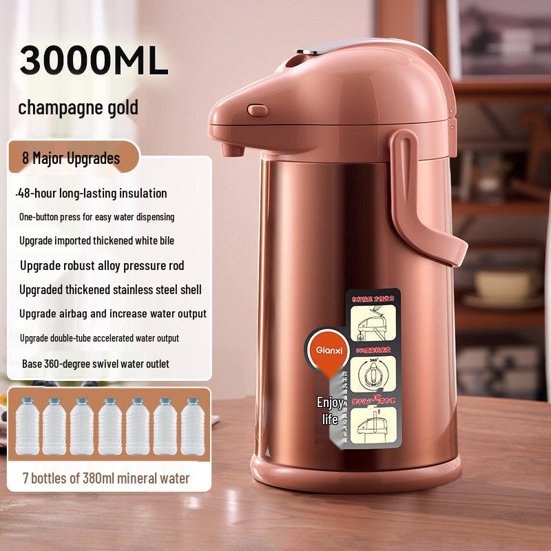 Giant Press-Type Hot Water Kettle with Large Capacity, Double-Tube Glass Liner for Household or Tea Room