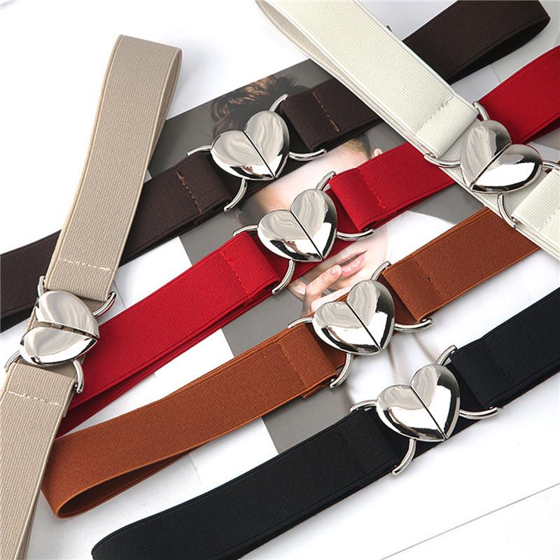 Women Elastic Belts Love Heart Metal Buckle Waist Dress Coat Sweater Decorative Elegant Exquisite Waistband Accessories