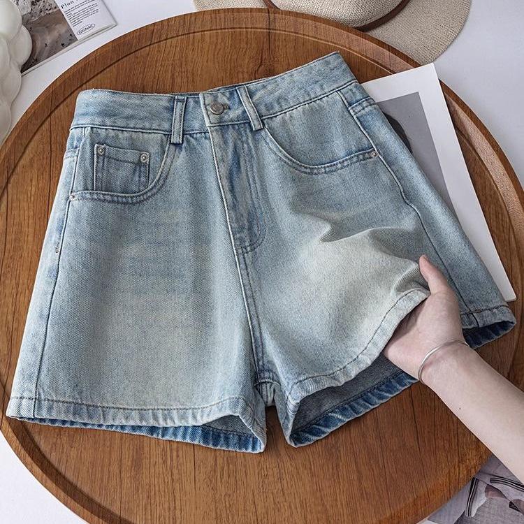 Women's High-Waist Embroidered Denim Shorts - Summer 2025, Slimming A-Line, Chinese Style Ice Silk Hot Pants