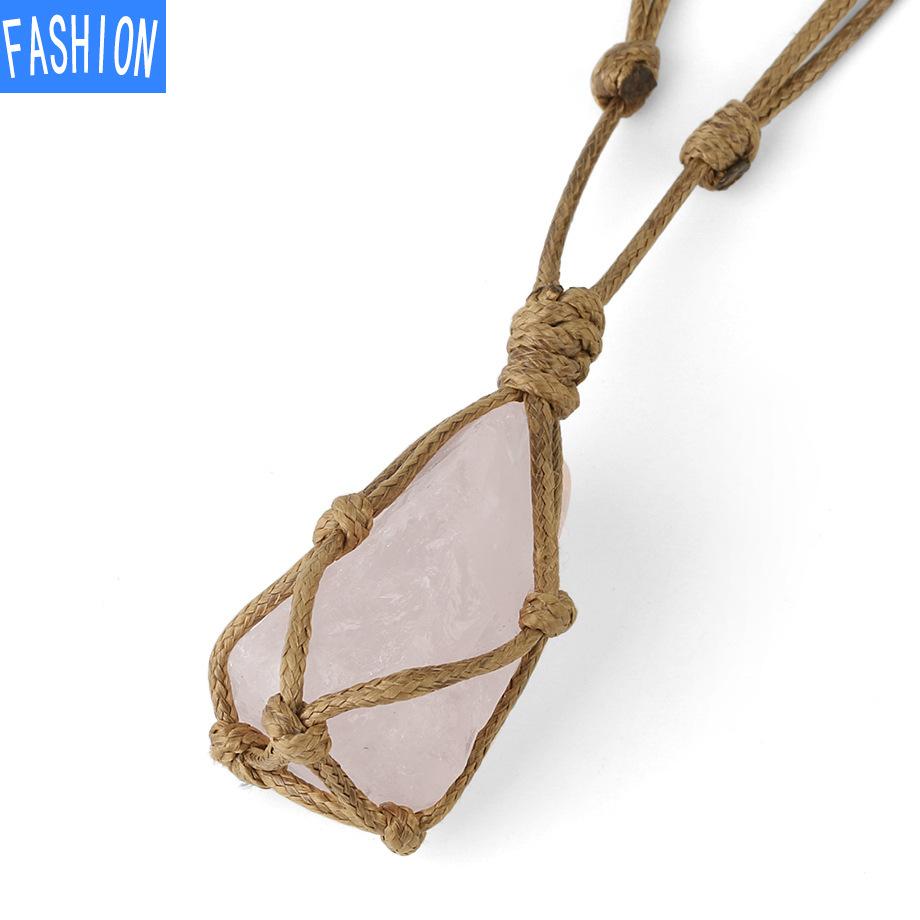 Natural Irregular Amethyst Pendant Hand-Made Cowhide Rope Woven Stone Personalized Necklace