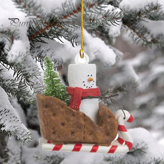 Vánoční závěsná dekorace sněhulák 3D akrylové opakovaně použitelné auto zpětné zrcátko kreslený přívěsek vánoční stromeček ozdoba na párty dárky