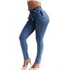 Women Jeans Skinny Elastic Denim Jeans Casual Fashion Tassel Belt High Waist Bleached Pencil Pants S-5XL Long Trousers 30208