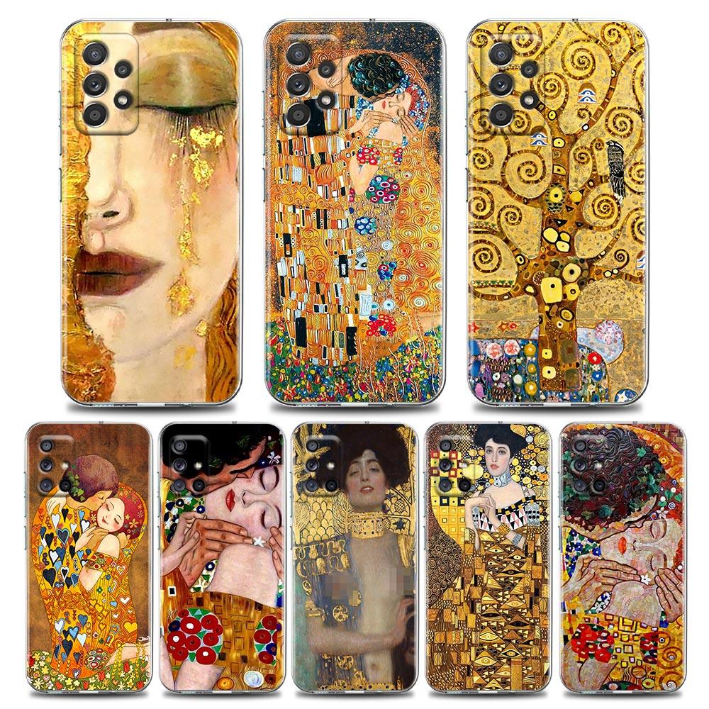 Kiss by Gustav Klimt Golden Freya's Tears Clear A55 Cases For Samsung Galaxy A52 5G A53 A72 A54 A73 A33 A32 A23 A35 Phone Cover