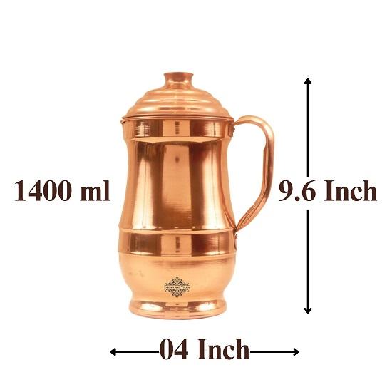 Copper Water Jug Pitcher, Traditional Design, Ayurvedic Health Benefits, Rust-Free, Elegant Home Décor, 1.4 Litres