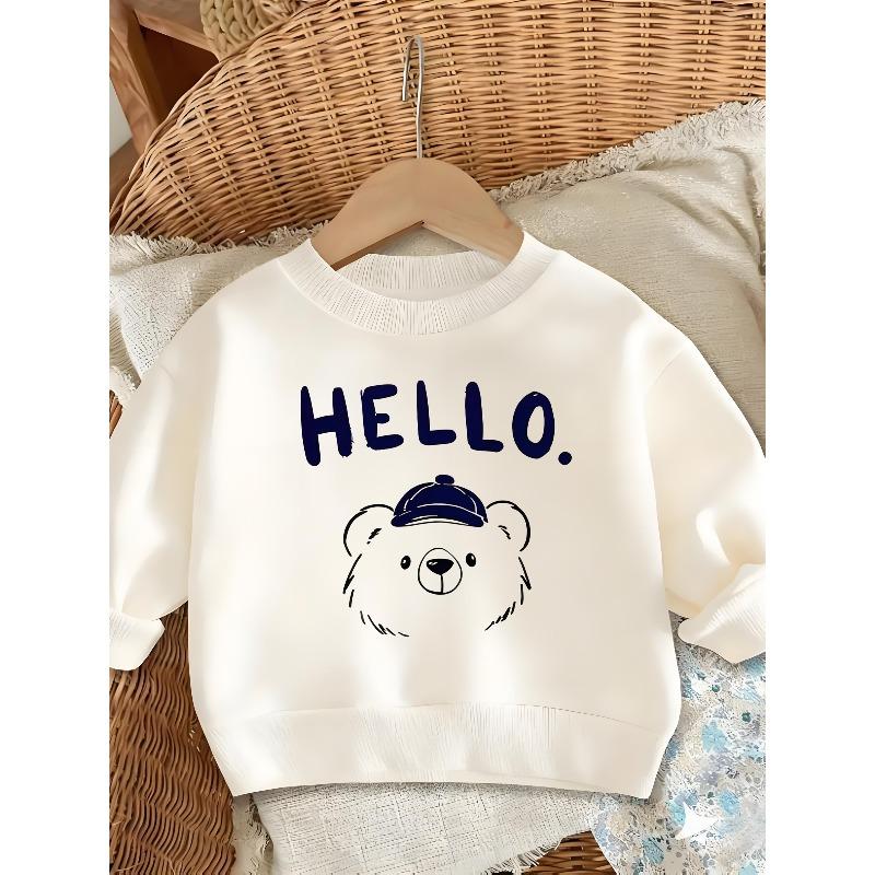 European sizes Kids' Bear Print Sweatshirt - Cozy Round Neck Pullover Sweatshirts for & Little Kids, Casual Winter Sweatshirts