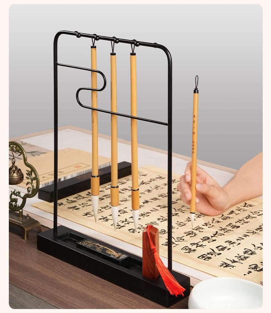 Auspicious Cloud Chinese Pen & Brush Holder – Wrought Iron Stand & Storage Rack