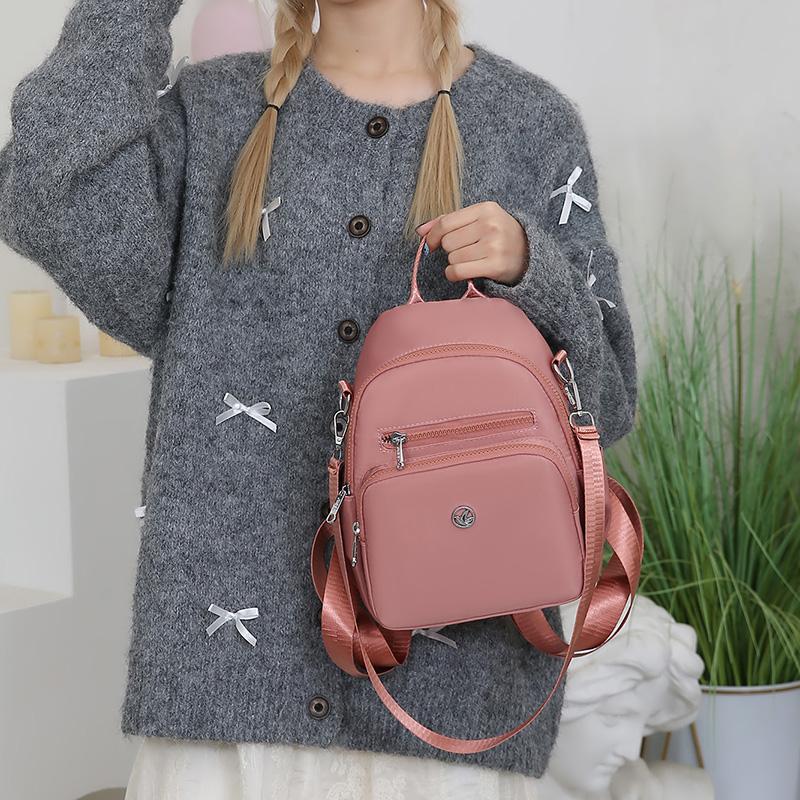 Women's Solid Color Backpack Lightweight Student Schoolbag Multifunctional Crossbody Shoulder Handbag